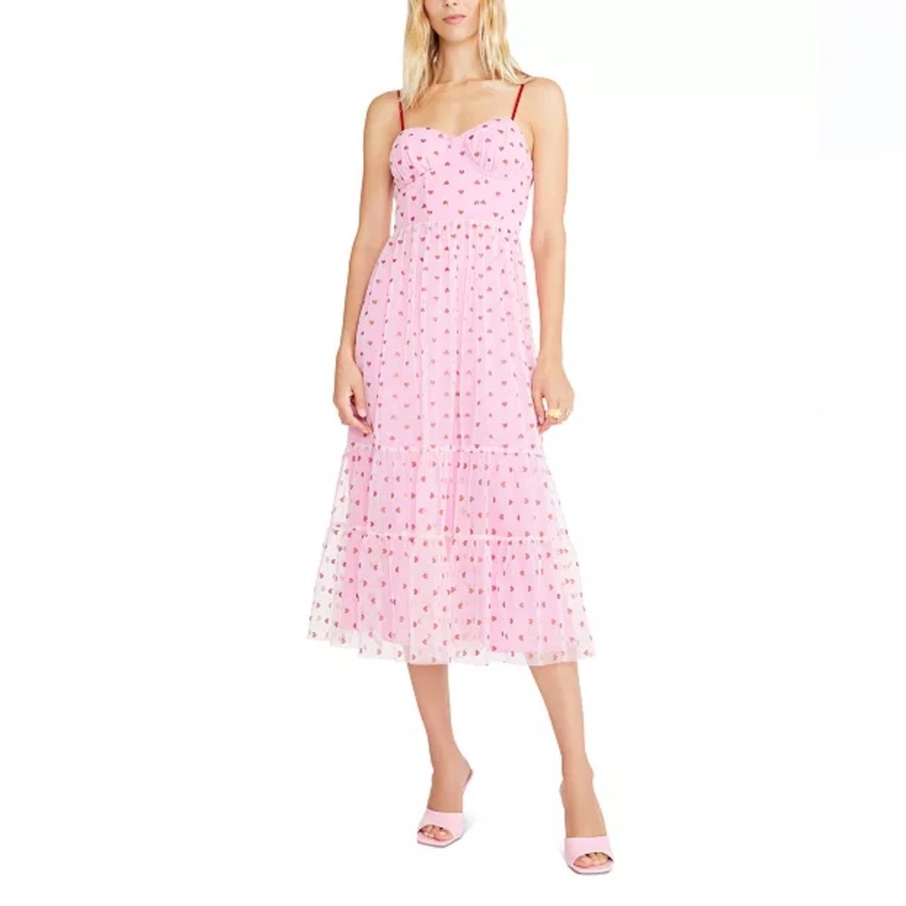 BETSEY JOHNSON Pink Tulle Sparkly Heart Midi Dress NWT Women’s Size 2